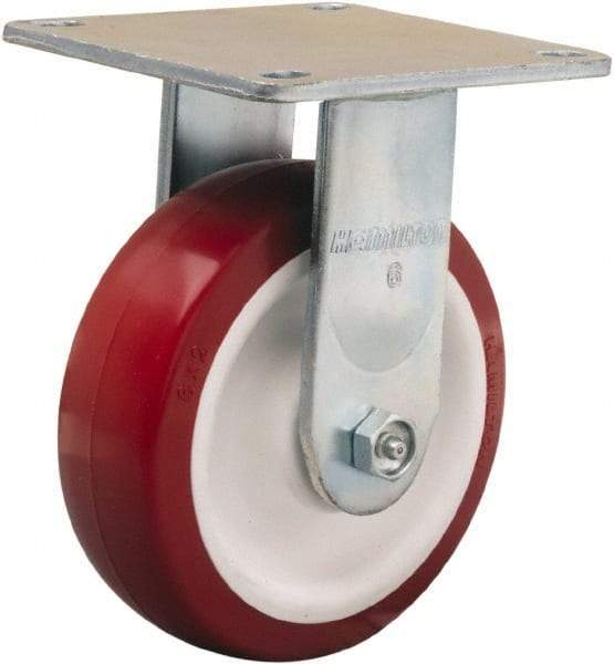 Hamilton - 6" Diam x 2" Wide x 7-1/2" OAH Top Plate Mount Rigid Caster - Polyurethane Mold on Polypropylene, 900 Lb Capacity, Straight Roller Bearing, 5 x 5-1/2" Plate - Apex Tool & Supply