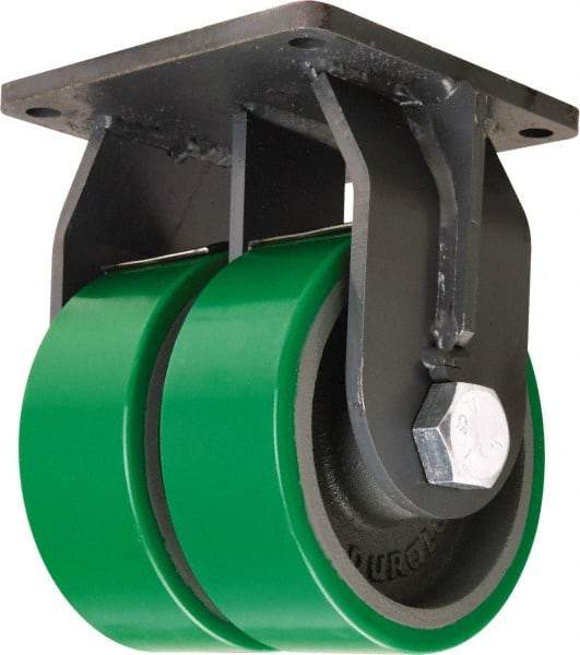 Hamilton - 8" Diam x 3" Wide x 11" OAH Top Plate Mount Dual Rigid Caster - Polyurethane Mold onto Cast Iron Center, 5,000 Lb Capacity, Tapered Roller Bearing, 8-1/2 x 8-1/2" Plate - Apex Tool & Supply