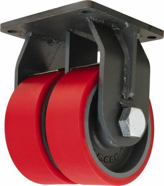 Hamilton - 8" Diam x 3" Wide x 11" OAH Top Plate Mount Dual Rigid Caster - Polyurethane Mold on Forged Steel, 6,000 Lb Capacity, Tapered Roller Bearing, 8-1/2 x 8-1/2" Plate - Apex Tool & Supply