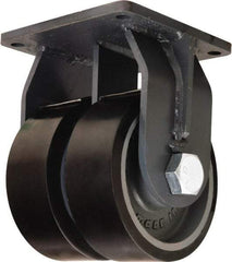 Hamilton - 12" Diam x 3" Wide x 15-1/2" OAH Top Plate Mount Dual Rigid Caster - Polyurethane Mold onto Cast Iron Center, 9,100 Lb Capacity, Tapered Roller Bearing, 8-1/2 x 8-1/2" Plate - Apex Tool & Supply