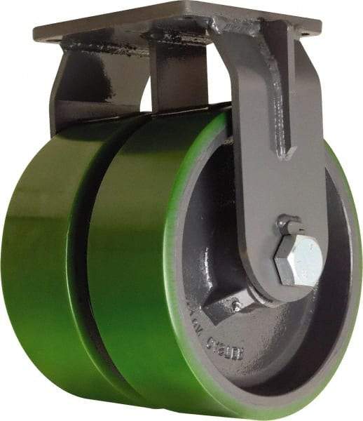 Hamilton - 12" Diam x 3" Wide x 15-1/2" OAH Top Plate Mount Dual Rigid Caster - Polyurethane Mold onto Cast Iron Center, 7,000 Lb Capacity, Straight Roller Bearing, 8-1/2 x 8-1/2" Plate - Apex Tool & Supply