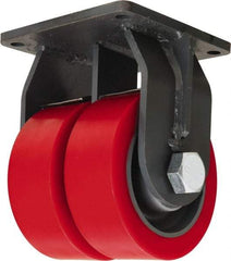 Hamilton - 10" Diam x 4" Wide x 13" OAH Top Plate Mount Dual Rigid Caster - Polyurethane Mold on Forged Steel, 12,000 Lb Capacity, Tapered Roller Bearing, 8-1/2 x 8-1/2" Plate - Apex Tool & Supply