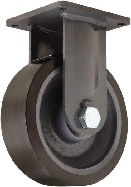Hamilton - 12" Diam x 4" Wide x 15-1/2" OAH Top Plate Mount Rigid Caster - Polyurethane Mold on Forged Steel, 7,800 Lb Capacity, Tapered Roller Bearing, 8-1/2 x 8-1/2" Plate - Apex Tool & Supply