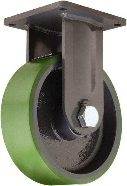Hamilton - 16" Diam x 4" Wide x 19-1/2" OAH Top Plate Mount Rigid Caster - Polyurethane Mold onto Cast Iron Center, 7,000 Lb Capacity, Tapered Roller Bearing, 8-1/2 x 8-1/2" Plate - Apex Tool & Supply
