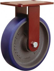 Hamilton - 8" Diam x 2" Wide x 9-3/4" OAH Top Plate Mount Rigid Caster - Polyurethane Mold onto Cast Iron Center, 1,200 Lb Capacity, Tapered Roller Bearing, 4-1/2 x 6-1/2" Plate - Apex Tool & Supply