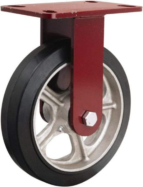 Hamilton - 8" Diam x 2" Wide x 9-3/4" OAH Top Plate Mount Rigid Caster - Rubber Mold on Cast Iron, 500 Lb Capacity, Tapered Roller Bearing, 4-1/2 x 6-1/2" Plate - Apex Tool & Supply