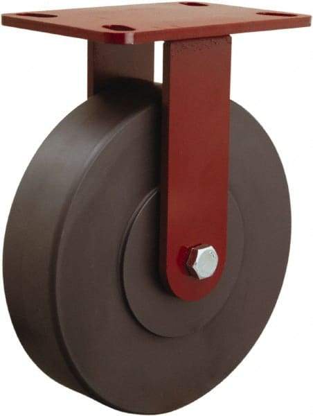 Hamilton - 8" Diam x 2" Wide x 9-3/4" OAH Top Plate Mount Rigid Caster - Nylon, 2,000 Lb Capacity, Sealed Precision Ball Bearing, 4-1/2 x 6-1/2" Plate - Apex Tool & Supply