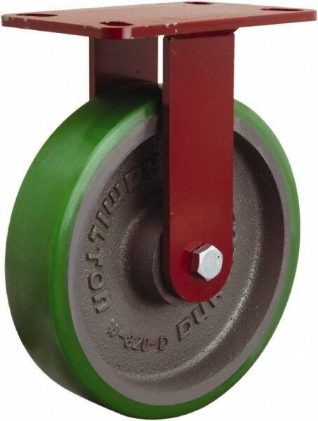 Hamilton - 8" Diam x 2" Wide x 9-3/4" OAH Top Plate Mount Rigid Caster - Polyurethane Mold onto Cast Iron Center, 1,500 Lb Capacity, Tapered Roller Bearing, 4-1/2 x 6-1/2" Plate - Apex Tool & Supply