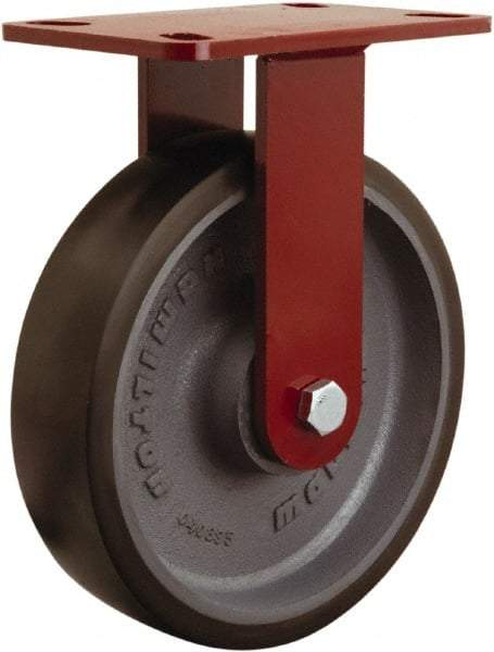 Hamilton - 8" Diam x 2" Wide x 9-3/4" OAH Top Plate Mount Rigid Caster - Polyurethane Mold onto Cast Iron Center, 1,950 Lb Capacity, Sealed Precision Ball Bearing, 4-1/2 x 6-1/2" Plate - Apex Tool & Supply