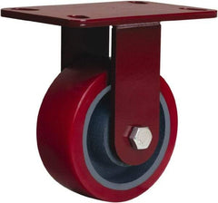 Hamilton - 5" Diam x 2" Wide x 6-3/4" OAH Top Plate Mount Rigid Caster - Polyurethane Mold onto Cast Iron Center, 1,250 Lb Capacity, Tapered Roller Bearing, 4-1/2 x 6-1/2" Plate - Apex Tool & Supply