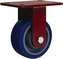 Hamilton - 5" Diam x 2" Wide x 6-3/4" OAH Top Plate Mount Rigid Caster - Polyurethane Mold onto Cast Iron Center, 840 Lb Capacity, Tapered Roller Bearing, 4-1/2 x 6-1/2" Plate - Apex Tool & Supply