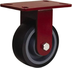 Hamilton - 5" Diam x 2" Wide x 6-3/4" OAH Top Plate Mount Rigid Caster - Polyurethane Mold onto Cast Iron Center, 1,360 Lb Capacity, Tapered Roller Bearing, 4-1/2 x 6-1/2" Plate - Apex Tool & Supply