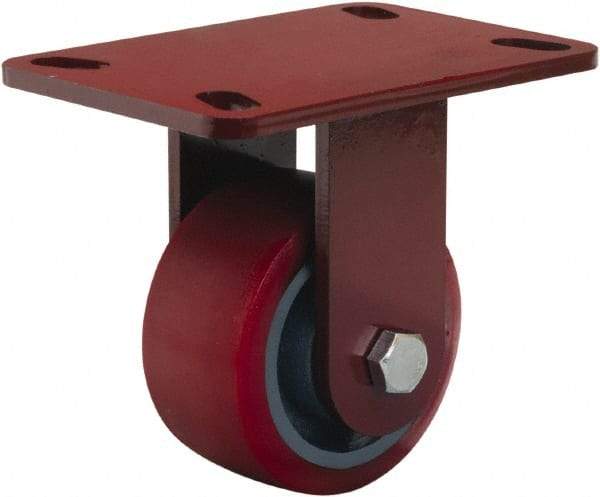 Hamilton - 4" Diam x 2" Wide x 5-5/8" OAH Top Plate Mount Rigid Caster - Polyurethane Mold onto Cast Iron Center, 900 Lb Capacity, Sealed Precision Ball Bearing, 4-1/2 x 6-1/2" Plate - Apex Tool & Supply
