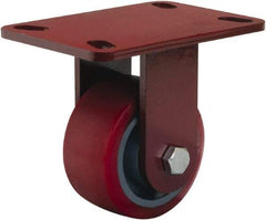 Hamilton - 4" Diam x 2" Wide x 5-5/8" OAH Top Plate Mount Rigid Caster - Polyurethane Mold onto Cast Iron Center, 900 Lb Capacity, Sealed Precision Ball Bearing, 4-1/2 x 6-1/2" Plate - Apex Tool & Supply