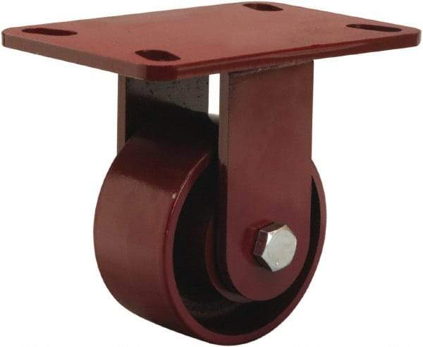 Hamilton - 4" Diam x 2" Wide x 5-5/8" OAH Top Plate Mount Rigid Caster - Cast Iron, 1,000 Lb Capacity, Sealed Precision Ball Bearing, 4-1/2 x 6-1/2" Plate - Apex Tool & Supply