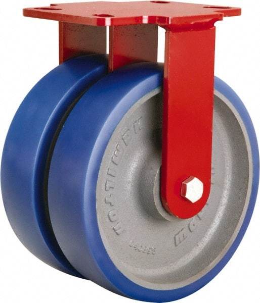 Hamilton - 8" Diam x 2" Wide x 9-3/4" OAH Top Plate Mount Rigid Caster - Polyurethane Mold onto Cast Iron Center, 2,400 Lb Capacity, Tapered Roller Bearing, 4-1/2 x 6-1/2" Plate - Apex Tool & Supply