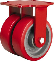 Hamilton - 6" Diam x 2" Wide x 7-3/4" OAH Top Plate Mount Rigid Caster - Polyurethane Mold onto Cast Iron Center, 2,500 Lb Capacity, Tapered Roller Bearing, 4-1/2 x 6-1/2" Plate - Apex Tool & Supply