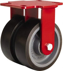 Hamilton - 6" Diam x 2" Wide x 7-3/4" OAH Top Plate Mount Dual Rigid Caster - Polyurethane Mold onto Cast Iron Center, 2,500 Lb Capacity, Sealed Precision Ball Bearing, 4-1/2 x 6-1/2" Plate - Apex Tool & Supply