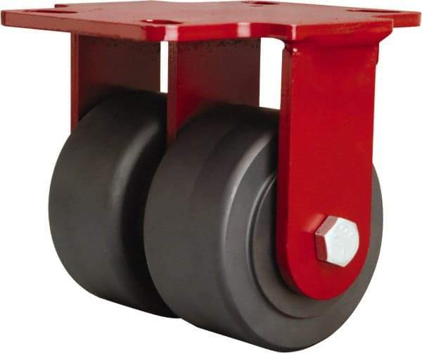 Hamilton - 4" Diam x 2" Wide x 5-5/8" OAH Top Plate Mount Dual Rigid Caster - Nylon, 2,500 Lb Capacity, Sealed Precision Ball Bearing, 4-1/2 x 6-1/2" Plate - Apex Tool & Supply