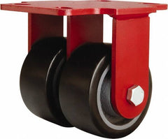 Hamilton - 4" Diam x 2" Wide x 5-5/8" OAH Top Plate Mount Rigid Caster - Polyurethane Mold onto Cast Iron Center, 1,900 Lb Capacity, Sealed Precision Ball Bearing, 4-1/2 x 6-1/2" Plate - Apex Tool & Supply