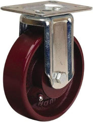 Hamilton - 5" Diam x 1-1/2" Wide x 6-1/16" OAH Top Plate Mount Rigid Caster - Cast Iron, 400 Lb Capacity, Straight Roller Bearing, 3-1/8 x 4-1/8" Plate - Apex Tool & Supply