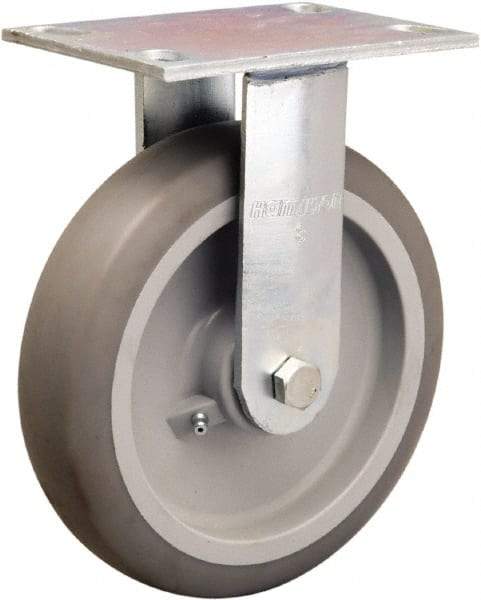 Hamilton - 8" Diam x 2" Wide x 9-1/2" OAH Top Plate Mount Rigid Caster - Rubber Mold on Polyolefin, 500 Lb Capacity, Straight Roller Bearing, 4-1/2 x 6-1/4" Plate - Apex Tool & Supply