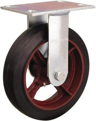 Hamilton - 8" Diam x 2" Wide x 9-1/2" OAH Top Plate Mount Rigid Caster - Rubber Mold on Cast Iron, 500 Lb Capacity, Straight Roller Bearing, 4-1/2 x 6-1/4" Plate - Apex Tool & Supply