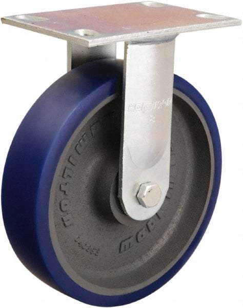 Hamilton - 8" Diam x 2" Wide x 9-1/2" OAH Top Plate Mount Rigid Caster - Polyurethane Mold onto Cast Iron Center, 900 Lb Capacity, Sealed Precision Ball Bearing, 4-1/2 x 6-1/4" Plate - Apex Tool & Supply