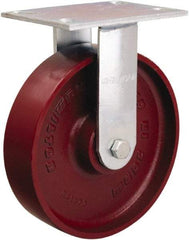 Hamilton - 8" Diam x 2" Wide x 9-1/2" OAH Top Plate Mount Rigid Caster - Cast Iron, 1,250 Lb Capacity, Sealed Precision Ball Bearing, 4-1/2 x 6-1/4" Plate - Apex Tool & Supply