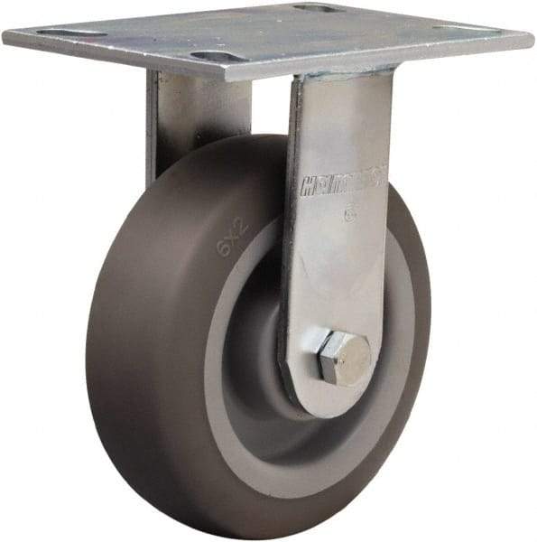 Hamilton - 6" Diam x 2" Wide x 7-1/2" OAH Top Plate Mount Rigid Caster - Rubber Mold on Polyolefin, 410 Lb Capacity, Straight Roller Bearing, 4-1/2 x 6-1/4" Plate - Apex Tool & Supply