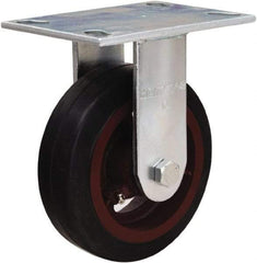 Hamilton - 6" Diam x 2" Wide x 7-1/2" OAH Top Plate Mount Rigid Caster - Rubber Mold on Cast Iron, 410 Lb Capacity, Straight Roller Bearing, 4-1/2 x 6-1/4" Plate - Apex Tool & Supply