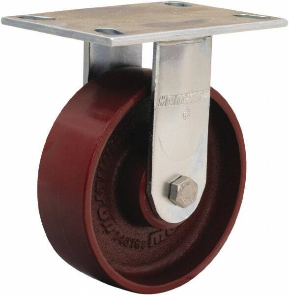 Hamilton - 6" Diam x 2" Wide x 7-1/2" OAH Top Plate Mount Rigid Caster - Cast Iron, 1,250 Lb Capacity, Sealed Precision Ball Bearing, 4-1/2 x 6-1/4" Plate - Apex Tool & Supply