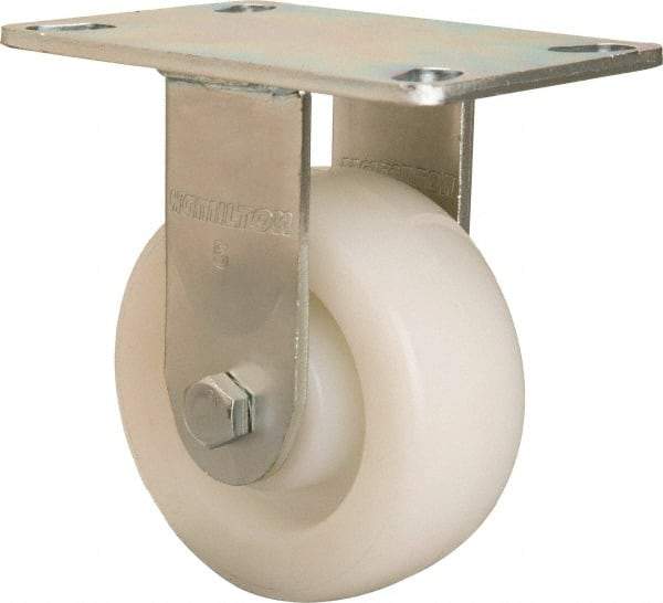 Hamilton - 5" Diam x 2" Wide x 6-1/2" OAH Top Plate Mount Rigid Caster - Nylon, 900 Lb Capacity, Sealed Precision Ball Bearing, 4-1/2 x 6-1/4" Plate - Apex Tool & Supply
