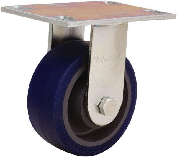 Hamilton - 5" Diam x 2" Wide x 6-1/2" OAH Top Plate Mount Rigid Caster - Polyurethane Mold onto Cast Iron Center, 840 Lb Capacity, Sealed Precision Ball Bearing, 4-1/2 x 6-1/4" Plate - Apex Tool & Supply