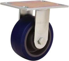 Hamilton - 5" Diam x 2" Wide x 6-1/2" OAH Top Plate Mount Rigid Caster - Polyurethane Mold onto Cast Iron Center, 840 Lb Capacity, Sealed Precision Ball Bearing, 4-1/2 x 6-1/4" Plate - Apex Tool & Supply