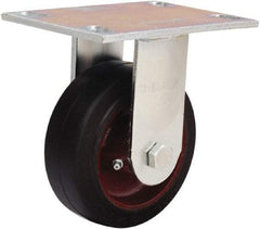 Hamilton - 5" Diam x 2" Wide x 6-1/2" OAH Top Plate Mount Rigid Caster - Rubber Mold on Cast Iron, 350 Lb Capacity, Straight Roller Bearing, 4-1/2 x 6-1/4" Plate - Apex Tool & Supply