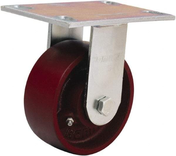 Hamilton - 5" Diam x 2" Wide x 6-1/2" OAH Top Plate Mount Rigid Caster - Cast Iron, 1,250 Lb Capacity, Sealed Precision Ball Bearing, 4-1/2 x 6-1/4" Plate - Apex Tool & Supply