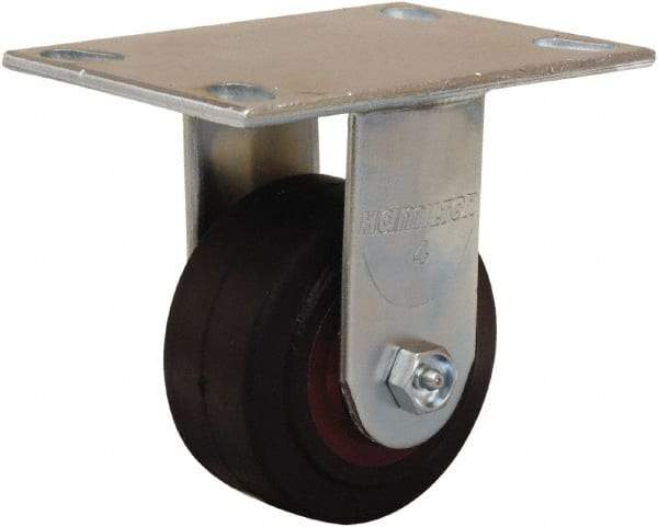Hamilton - 4" Diam x 2" Wide x 5-5/8" OAH Top Plate Mount Rigid Caster - Rubber Mold on Cast Iron, 300 Lb Capacity, Straight Roller Bearing, 4-1/2 x 6-1/4" Plate - Apex Tool & Supply
