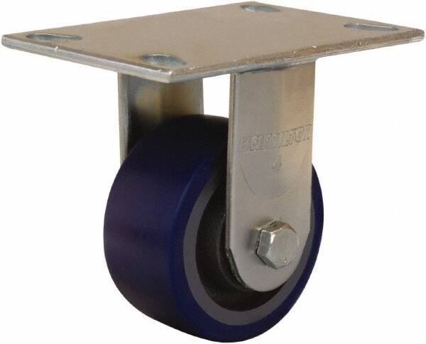 Hamilton - 4" Diam x 2" Wide x 5-5/8" OAH Top Plate Mount Rigid Caster - Polyurethane Mold onto Cast Iron Center, 600 Lb Capacity, Sealed Precision Ball Bearing, 4-1/2 x 6-1/4" Plate - Apex Tool & Supply