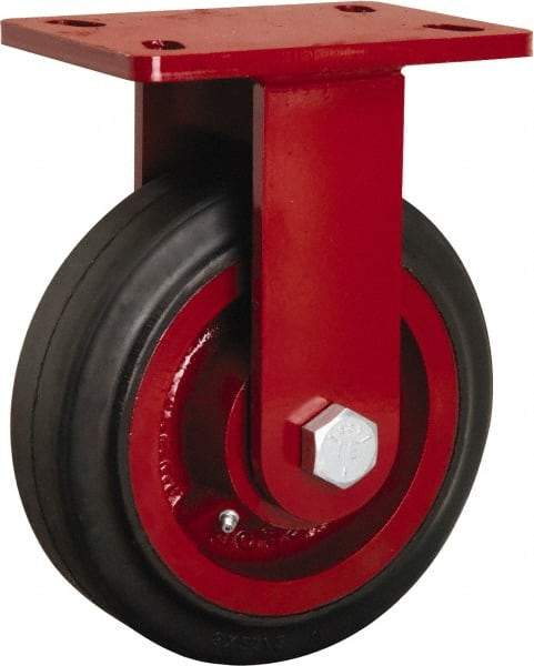 Hamilton - 8" Diam x 2-1/2" Wide x 10-1/8" OAH Top Plate Mount Rigid Caster - Rubber Mold on Cast Iron, 670 Lb Capacity, Tapered Roller Bearing, 5 x 7" Plate - Apex Tool & Supply