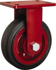 Hamilton - 8" Diam x 2-1/2" Wide x 10-1/8" OAH Top Plate Mount Rigid Caster - Rubber Mold on Cast Iron, 670 Lb Capacity, Straight Roller Bearing, 5 x 7" Plate - Apex Tool & Supply