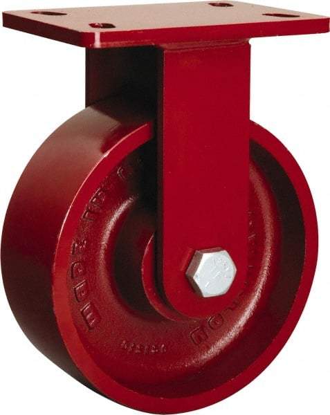 Hamilton - 8" Diam x 2-1/2" Wide x 10-1/8" OAH Top Plate Mount Rigid Caster - Cast Iron, 1,800 Lb Capacity, Straight Roller Bearing, 5 x 7" Plate - Apex Tool & Supply