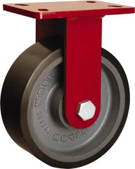 Hamilton - 8" Diam x 3" Wide x 10-1/8" OAH Top Plate Mount Rigid Caster - Polyurethane Mold onto Cast Iron Center, 2,200 Lb Capacity, Tapered Roller Bearing, 5 x 7" Plate - Apex Tool & Supply