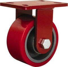 Hamilton - 6" Diam x 3" Wide x 7-1/2" OAH Top Plate Mount Rigid Caster - Polyurethane Mold onto Cast Iron Center, 2,600 Lb Capacity, Sealed Precision Ball Bearing, 5 x 7" Plate - Apex Tool & Supply