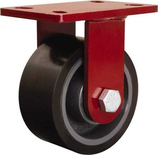 Hamilton - 6" Diam x 3" Wide x 7-1/2" OAH Top Plate Mount Rigid Caster - Polyurethane Mold onto Cast Iron Center, 2,200 Lb Capacity, Tapered Roller Bearing, 5 x 7" Plate - Apex Tool & Supply