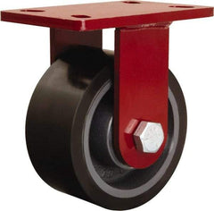 Hamilton - 6" Diam x 3" Wide x 7-1/2" OAH Top Plate Mount Rigid Caster - Polyurethane Mold onto Cast Iron Center, 2,200 Lb Capacity, Tapered Roller Bearing, 5 x 7" Plate - Apex Tool & Supply