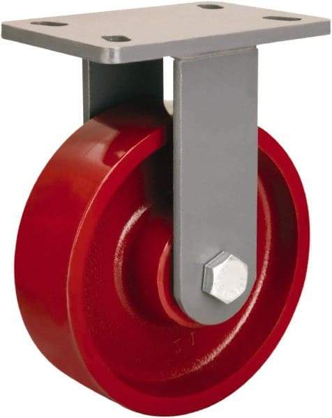 Hamilton - 8" Diam x 2-1/2" Wide x 10-1/4" OAH Top Plate Mount Rigid Caster - Cast Iron, 2,400 Lb Capacity, Tapered Roller Bearing, 5 x 7" Plate - Apex Tool & Supply