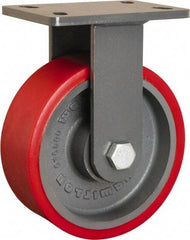 Hamilton - 8" Diam x 3" Wide x 10-1/4" OAH Top Plate Mount Rigid Caster - Polyurethane Mold onto Cast Iron Center, 2,400 Lb Capacity, Sealed Precision Ball Bearing, 5 x 7" Plate - Apex Tool & Supply