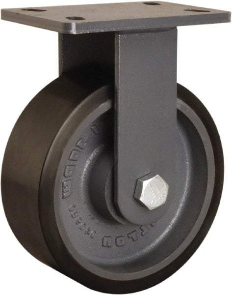 Hamilton - 8" Diam x 3" Wide x 10-1/4" OAH Top Plate Mount Rigid Caster - Polyurethane Mold onto Cast Iron Center, 2,400 Lb Capacity, Sealed Precision Ball Bearing, 5 x 7" Plate - Apex Tool & Supply