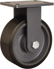 Hamilton - 8" Diam x 3" Wide x 10-1/4" OAH Top Plate Mount Rigid Caster - Polyurethane Mold onto Cast Iron Center, 2,400 Lb Capacity, Sealed Precision Ball Bearing, 5 x 7" Plate - Apex Tool & Supply